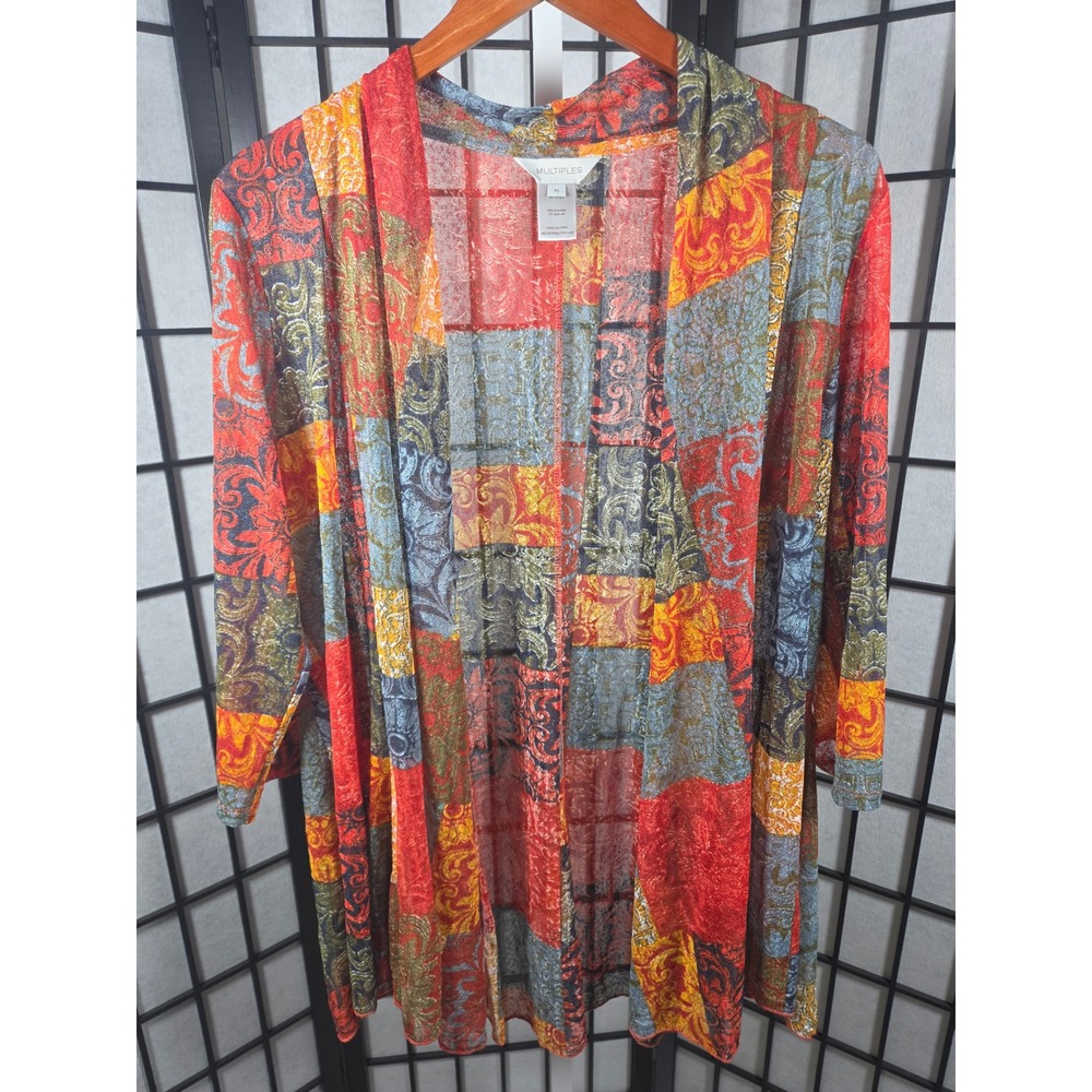 Multiples Patchwork Paisley Boho Sheer Mesh Open Front Cardigan XL
